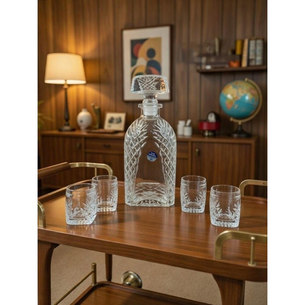 VTG Styria Austrian  Crystal Decanter Set & 4 Cordial Glasses Mid Century